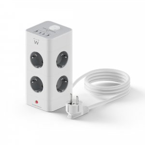 Power Tower Block 8 tomas de corriente con 2 puertos USB-A y 2 puertos Tipo-C con enchufe Schuko de 16A