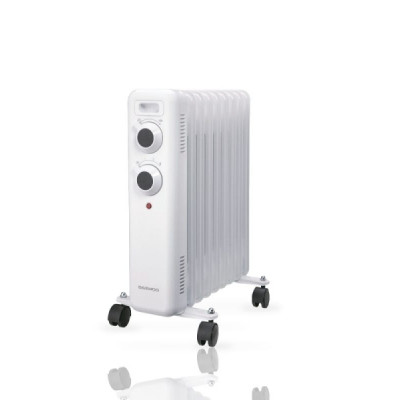 Daewoo DW9503 Radiador de Aceite - Potencia 2000W - 9 Elementos - Termostato Regulable - Ruedas - Asa de Transporte - Indicador Luminoso - Color Blanco
