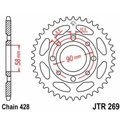 Corona JT SPROCKETS acero estándar 269 - Paso 428 JTR269.34