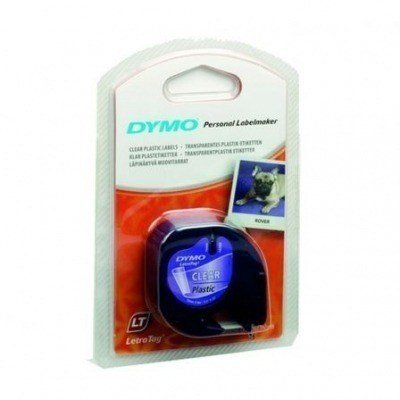 Dymo LetraTag S0721530 Cinta de Etiquetas Original para Rotuladora - Texto negro sobre fondo transparente - Ancho 12mm x 4 metros (12267)