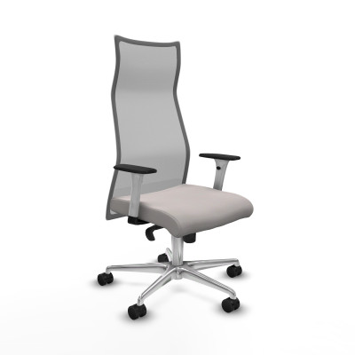 Albacete malla sincro malla gris similpiel blanco brazos blancos base aluminio ruedas 65 mm nailon