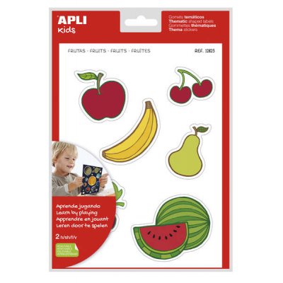 Apli Gomets Tematicos las Frutas xL - 22 Gomets en 2 Hojas A4 - Desarrollados con Educadores - Adhesivo Removible - Seguros y Ecologicos - Ilustraciones Divertidas - Tamaño xL sin Borde - Coloridos