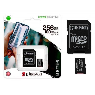 Tarjeta de Memoria Kingston CANVAS Select Plus 256GB microSD XC con Adaptador/ Clase 10/ 100MBs