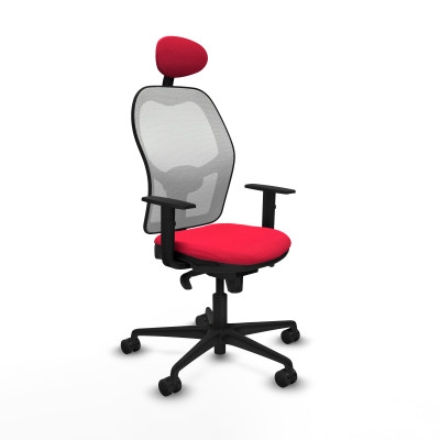 Jorquera sincro malla blanca bali rojo brazos 1D base nailon cabecero fijo ruedas 65mm nailon