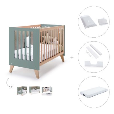 Cuna-cama colecho (4en1) 60x120 cm madera/eucalipto + colchón + textil Galaxy · Nexor