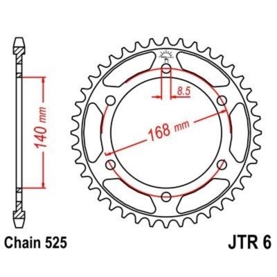 Corona JT 6 de zinc negro con 42 dientes JTR6.42ZBK