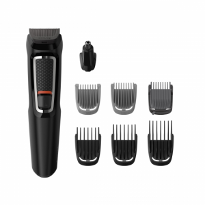 Afeitadora corporal Philips MG3730/15, Multigroom, cara y pelo, batería 60min, 8 en 1, negro