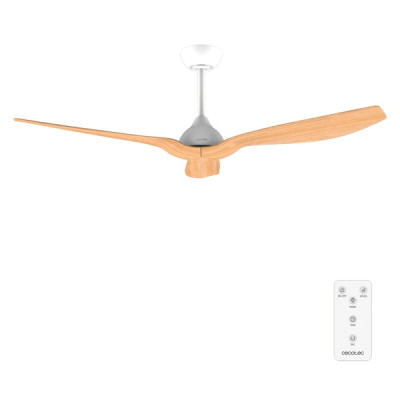 Cecotec EnergySilence Aero 5200 WhiteWood Ventilador de Techo de 3 Aspas - 35W - Diametro 52 - Temporizador - 6 Velocidades - Modo Invierno - Altura Ajustable - Aspas de Madera Clara - Color Blanco