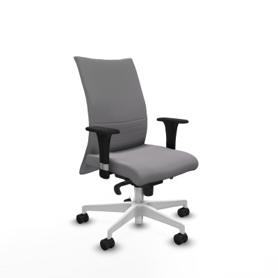 Albacete confidente XL sincro similpiel gris brazos 1D cromados base blanca ruedas 65 mm nailon