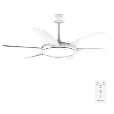 Cecotec EnergySilence Aero 5200 White Pro Ventilador de Techo con 6 Aspas y Luz Integrada - 32W - Diametro de 52 - LED de 32W - Temporizador - 6 Velocidades - Modo Invierno - Color Blanco