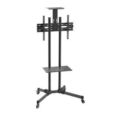 Aisens - Soporte De Suelo Eco Con Rueda, Bandeja Para Dvd y Soporte De Camara Para Monitor - Tv 50Kg De 37-70 Negro