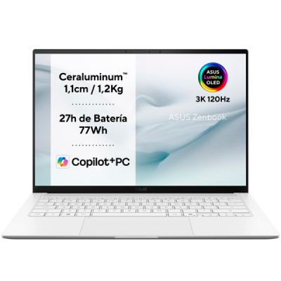 Asus ZenBook S14 OLED Portatil 14 Intel Core Ultra 9 386H - 32GB - 1TB SSD - Windows 11 Home 64-bit - Color Blanco - Teclado QWERTY (ES)