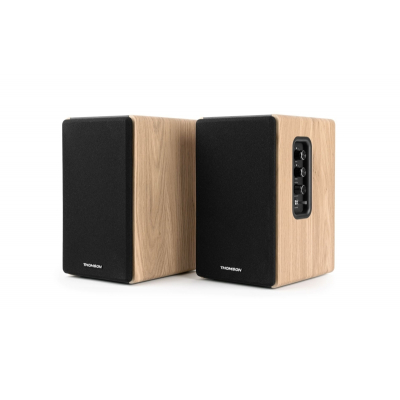 Thomson Sistema de Altavoces de Estanteria - Potencia Musical 150W - Bluetooth - Entrada Optica, USB, RCA - Mando a Distancia - Acabado Madera y Negro
