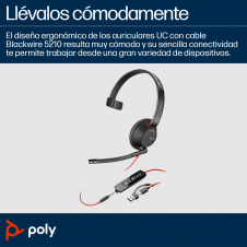 Poly Auriculares Blackwire 5210 monaural USB-C + conector de 3,5 mm + adaptador USB-C/A