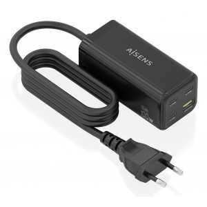 AISENS - CARGADOR SOBREMESA GaN 100W, 3xUSB-C PD3.0 QC4.0 QC5.0, 1xUSB-A QC3.0, NEGRO