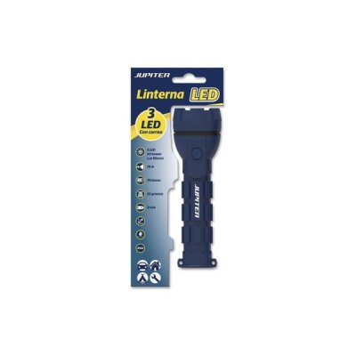 Jupiter Linterna de Luz Blanca 3 LED 50lm - Cuerpo de Goma - Resistencia IP44 - Funciona con 2 Pilas AA (No Incluidas) - Color Azul