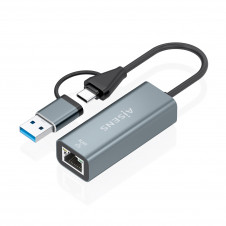 AISENS Conversor USB3.2 Gen1 USB-A+USB-C A Ethernet Gigabit 10/100/1000 Mbps, Gris, 15cm