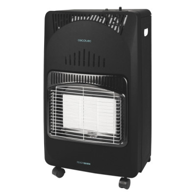 Cecotec Ready Warm 4200 Slim Fold Estufa de Gas Plegable - Potencia Calorifica de 4.2kW - Termostato - Ruedas Multidireccionales - Encendido Piezoelectrico - Seguridad Triple - Color Negro