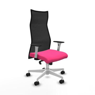 Albacete malla sincro malla negra similpiel rosa brazos blancos base blanca ruedas 65 mm nailon