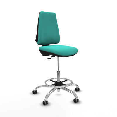 Taburete Elche CP similpiel turquesa base cromada ruedas 65mm engomadas