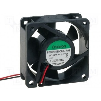 Ventilador 12Vdc 3,57W 60x60x25mm Bolas 2 Cables