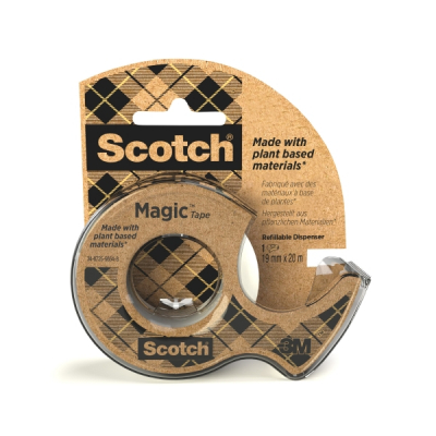 Scotch Magic Cinta Adhesiva - 66% Adhesivo Vegetal - 19mm x 20m - Incluye Dispensador - Color Blanco