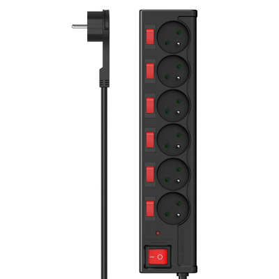 Home Regleta 6 Tomas Interruptor 1,4m Negra