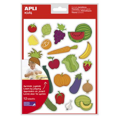 Apli Bolsa de Gomets Tematicos Frutas y Verduras - 276 Gomets - Adhesivo Removible - Desarrollados con Educadores - Ideal para Escuelas - Normas EN-71 y FSC - Coloridos