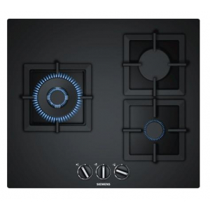 Placa de gas natural Siemens EP6A6CB20, 3 zonas, 59 cm, vidrio templado, tecnología stepFlame, Cristal negro