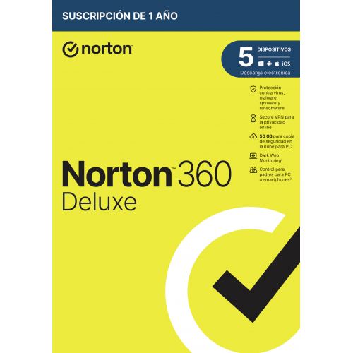 Caja NORTON 360 Deluxe 50GB ES 1usuario 5 dispositivos 1A