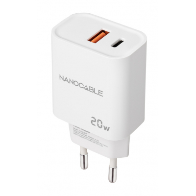 Cargador nanocable usb - c - pd + usb - a - qc 20w - blanco