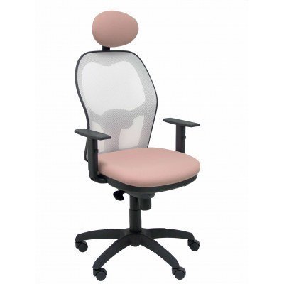 Silla Jorquera malla blanca asiento bali rosa pálido con cabecero fijo