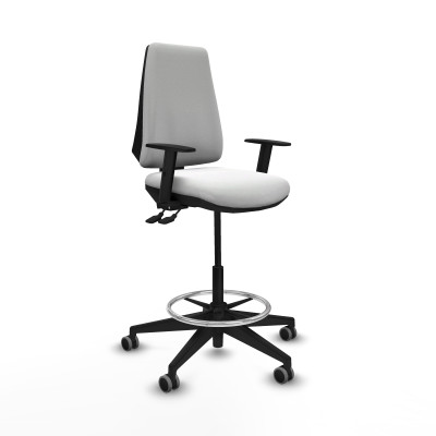 Taburete Elche AS bali blanco brazos 1D base piramidal ruedas 65mm engomadas