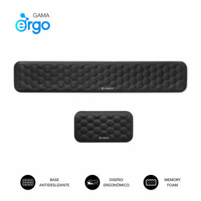 SUBBLIM Pack ERGO AIRPADDING Negro, Reposamuñecas Teclado + Ratón, Espuma viscoelástica 65 D, Tejido AirMesh transpirable, Base antideslizante, Diseño ergonómico para oficina y gaming