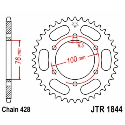 Corona JT SPROCKETS acero estándar 1844 - Paso 428 JTR1844.52