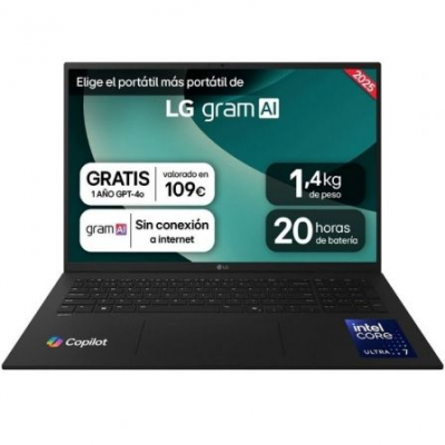 Portátil LG Gram 17ZD90T-G.AX88B Intel Core Ultra 7-255H 32GB/ 1TB SSD/ 17/ Sin Sistema Operativo