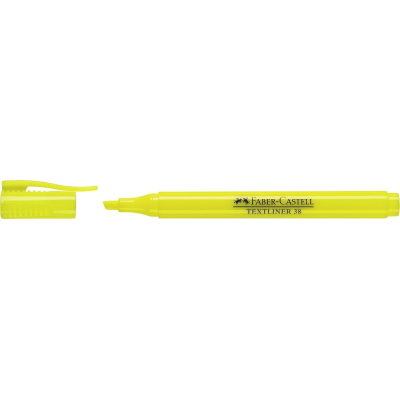 Faber-Castell Textliner 38 Marcador Fluorescente - Cuerpo Fino - Punta Biselada - Trazo Grueso y Fino - Tinta con Base de Agua - Color Amarillo