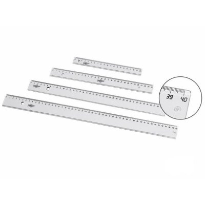 Faibo Regla Escolar Graduada de 20cm - Biselada y Reborde para Tinta - Transparente