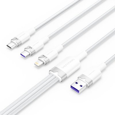 Vention Cable USB-A 2.0 a USB-C, Lightning, Micro-B 6A - 1.5m - Trenzado - Color Blanco