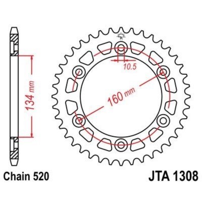 Corona JT 1308 de aluminio con 46 dientes JTA1308.46