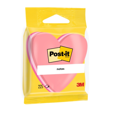 Post-It Bloc de 225 Notas Adhesivas Reposicionables - Forma Corazon - 70x70mm - Color Rosa