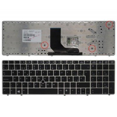 Teclado compatible para portátil HP Probook 6570b /6560b/ Elitebook 8570p / Poinstick / Marco Plata / Negro