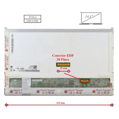 Pantalla para portátil LED 14.1\ 30 Pines 1280X800 Sin Brackets