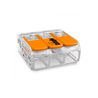 Conector rápido con palanca 3 vias, ø maximo 4 mm², 450 v , 32 a transparente 18,8 x 18,6 x 8,4 mm