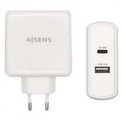 Cargador de Pared Aisens ASCH-2PD45AW/ 1xUSB Tipo-C/ 1x USB/ 57W