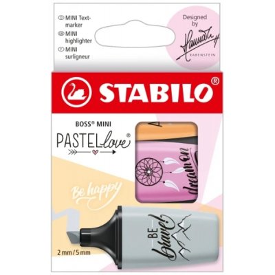 Stabilo Boss Mini Pastellove Pack de 3 Marcadores Fluorescentes - Trazo entre 2 y 5mm - Tinta con Base de Agua - Antisecado - Colores Fucsia, Naranja y Gris