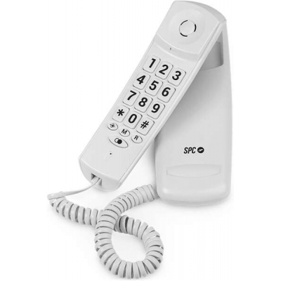 SPC Original Lite 2 Telefono Fijo - sin Pilas - sin Conexion a la Luz - Indicador Luminoso - 10 Memorias Indirectas - Compacto y Ligero - Color Blanco