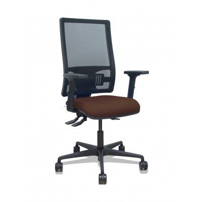 Silla Bormate asincro malla negra asiento bali marrón oscuro brazos 2D ruedas 65mm