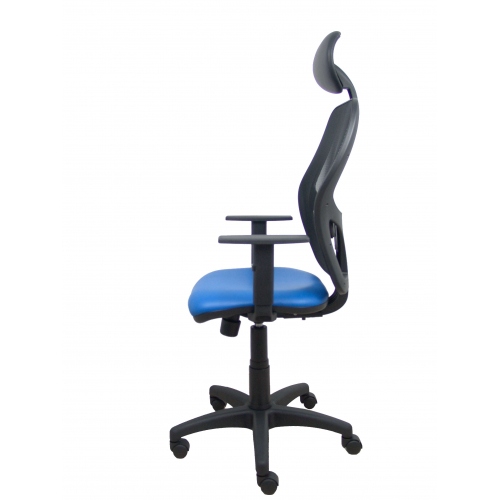 Silla Alocén malla negra asiento similpiel azul brazos regulables cabecero fijo