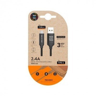 CABLE DE CARGA/SYNC TECH ONE TECH USB-C 1M NEGRO